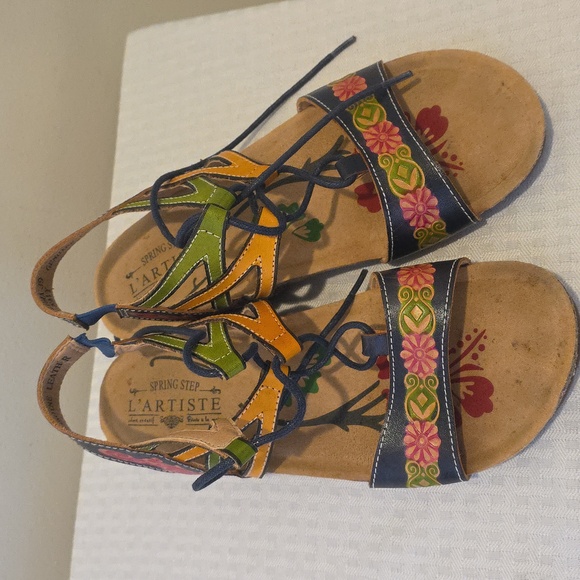 Spring Step L'Artiste 39 Loma Lace Up Cork Wedge Sandals - Picture 1 of 6